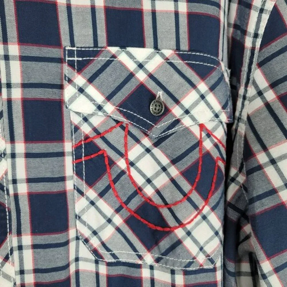 True Religion Shirt Mens 3XL Button Down Plaid Western